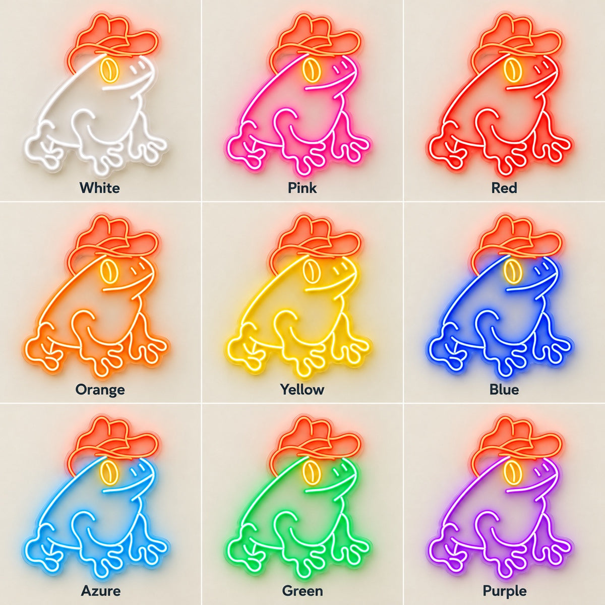 Sitting Frog with Cowboy Hat LED Neon Sign - nine-color grid