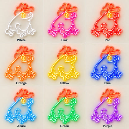 Sitting Frog with Cowboy Hat LED Neon Sign - nine-color grid