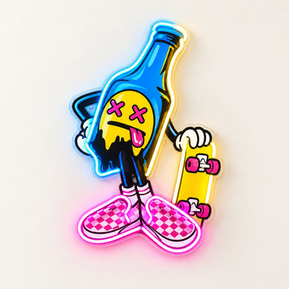 Skateboarding Bottle LED Neon Sign - natural light view