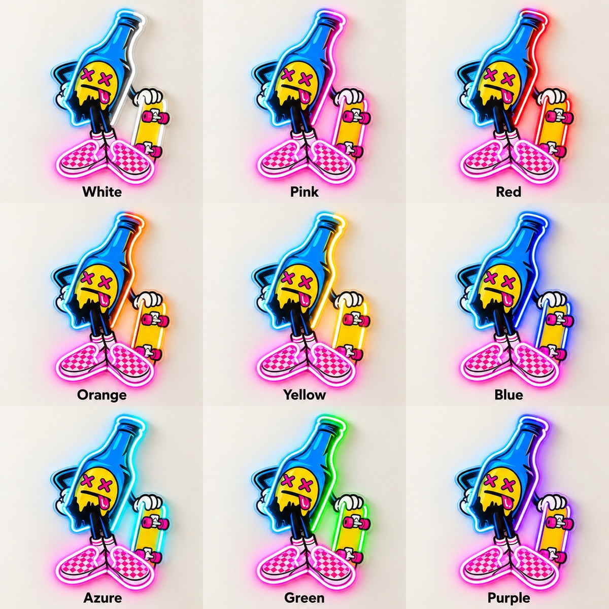 Skateboarding Bottle LED Neon Sign - nine-color grid