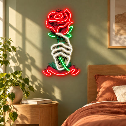Skeleton Hand Rose LED Neon Sign - lifestyle view