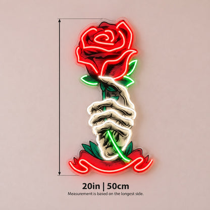 Skeleton Hand Rose LED Neon Sign - size guide