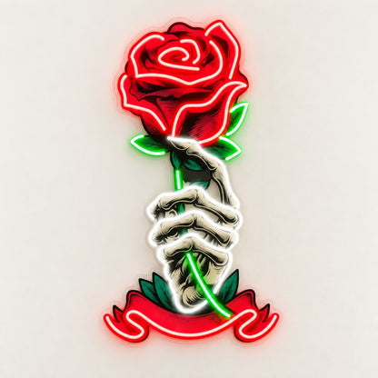 Skeleton Hand Rose LED Neon Sign - natural light view