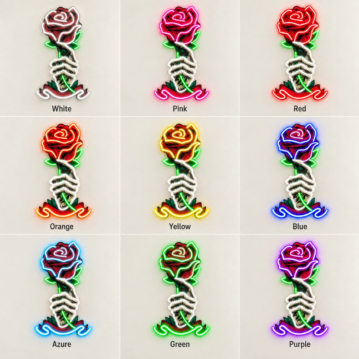 Skeleton Hand Rose LED Neon Sign - nine-color grid