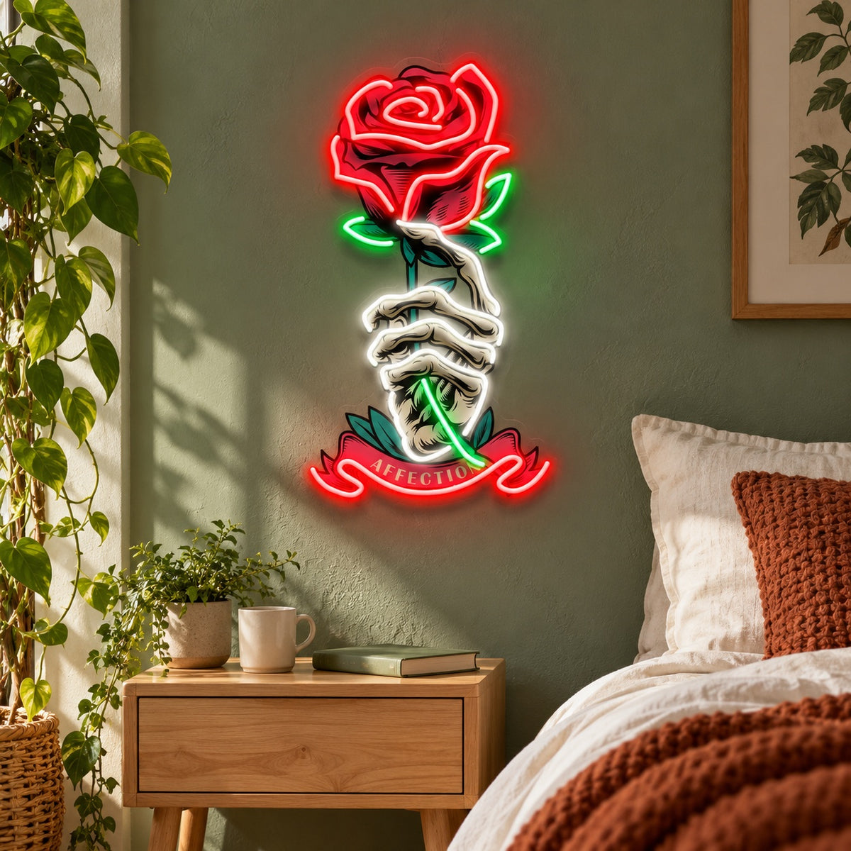 Skeleton Hand Rose LED Neon Sign - lifestyle view