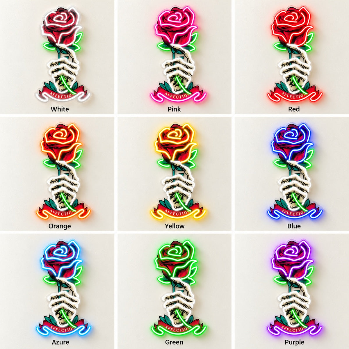 Skeleton Hand Rose LED Neon Sign - nine-color grid