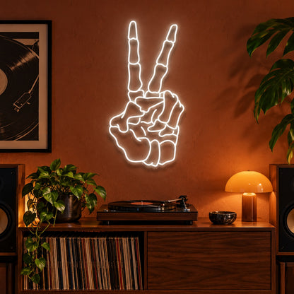 Skeleton Peace Hand LED Neon Sign - advertising view