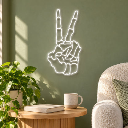 Skeleton Peace Hand LED Neon Sign - lifestyle view