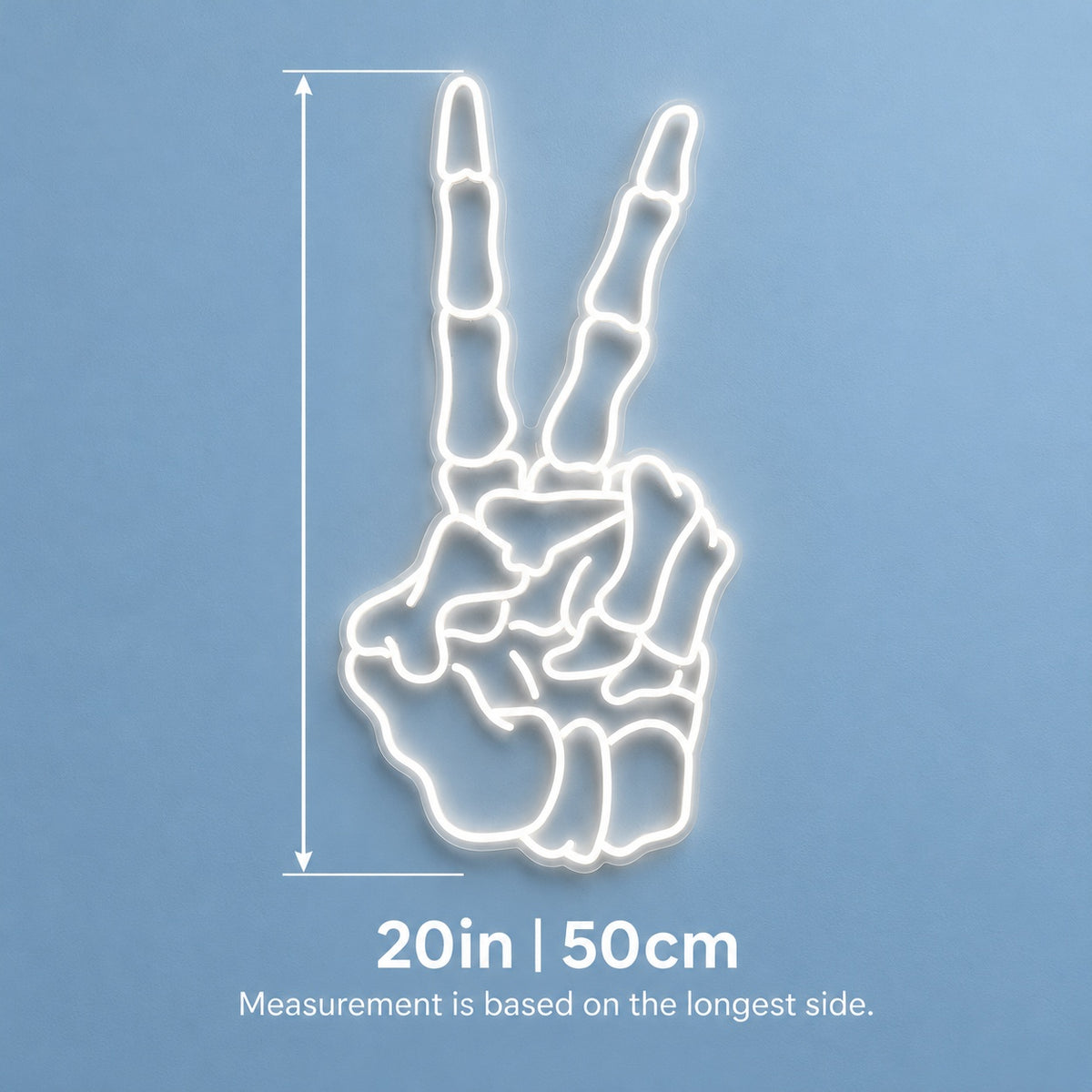 Skeleton Peace Hand LED Neon Sign - size guide