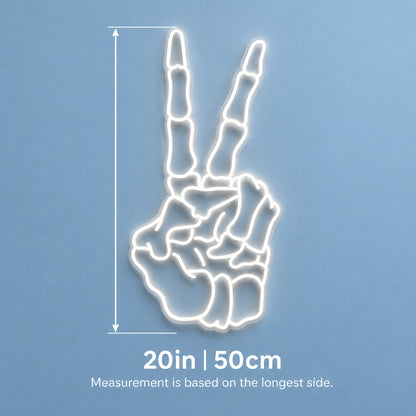Skeleton Peace Hand LED Neon Sign - size guide