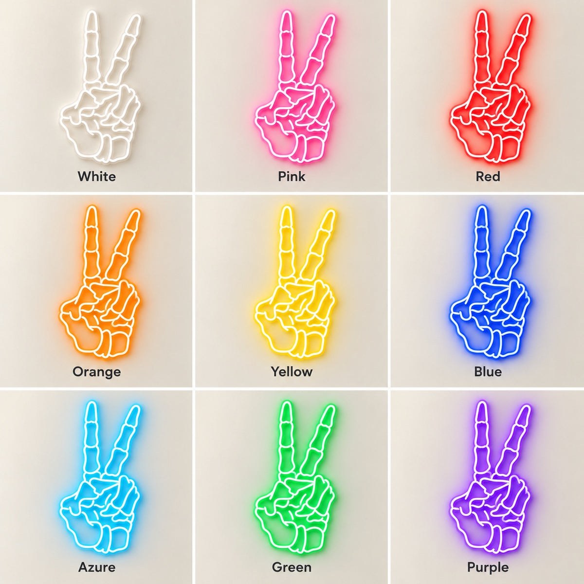 Skeleton Peace Hand LED Neon Sign - nine-color grid