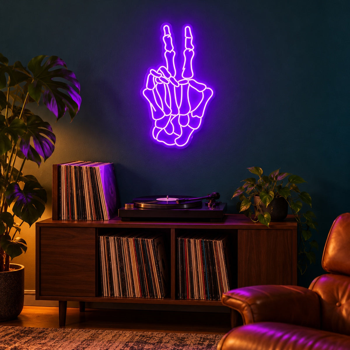 Skeleton Peace Hand LED Neon Sign - advertising view