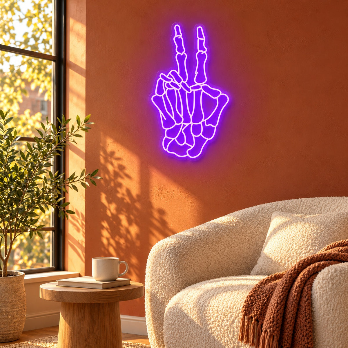 Skeleton Peace Hand LED Neon Sign - lifestyle view