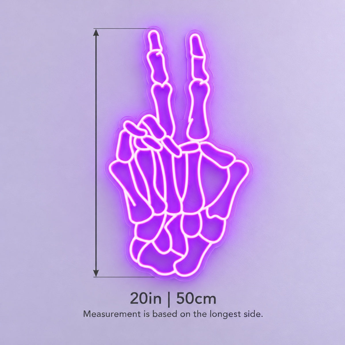 Skeleton Peace Hand LED Neon Sign - size guide