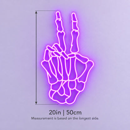 Skeleton Peace Hand LED Neon Sign - size guide