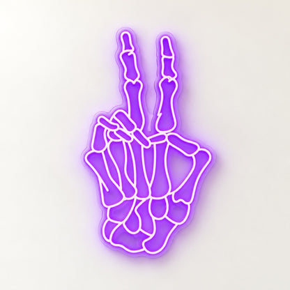 Skeleton Peace Hand LED Neon Sign - natural light view