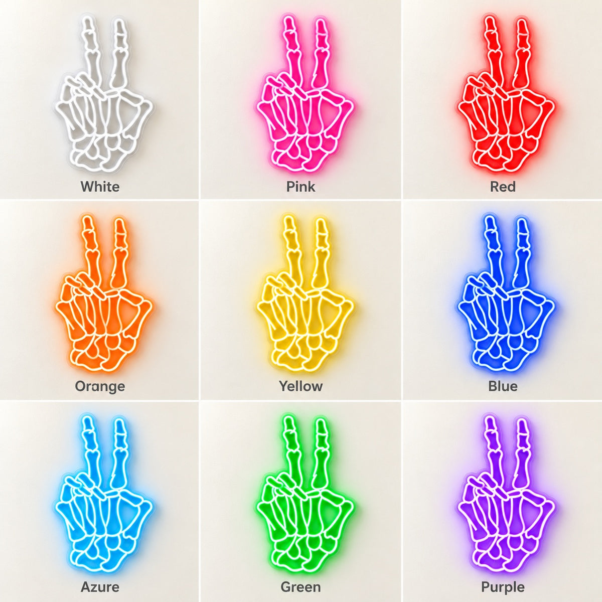 Skeleton Peace Hand LED Neon Sign - nine-color grid