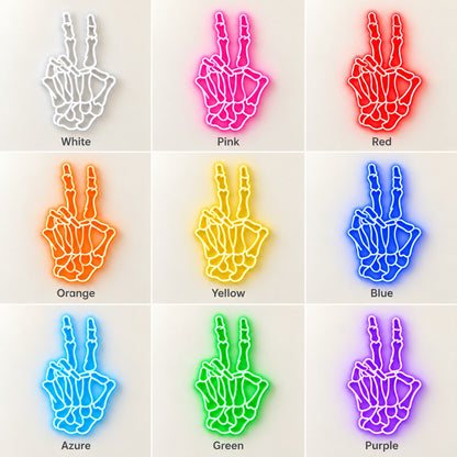 Skeleton Peace Hand LED Neon Sign - nine-color grid