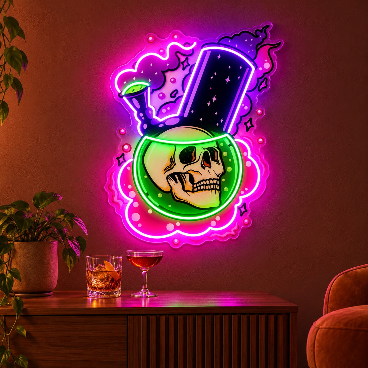 Skull Potion Bong LED Neon Sign - advertising view