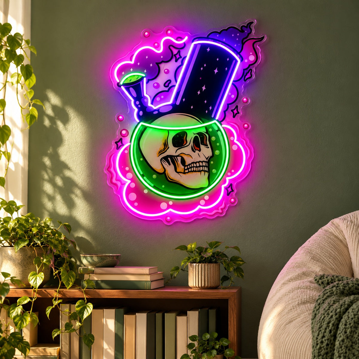 Skull Potion Bong LED Neon Sign - lifestyle view