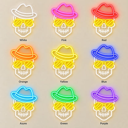 Skull with Hat Sunglasses LED Neon Sign - nine-color grid