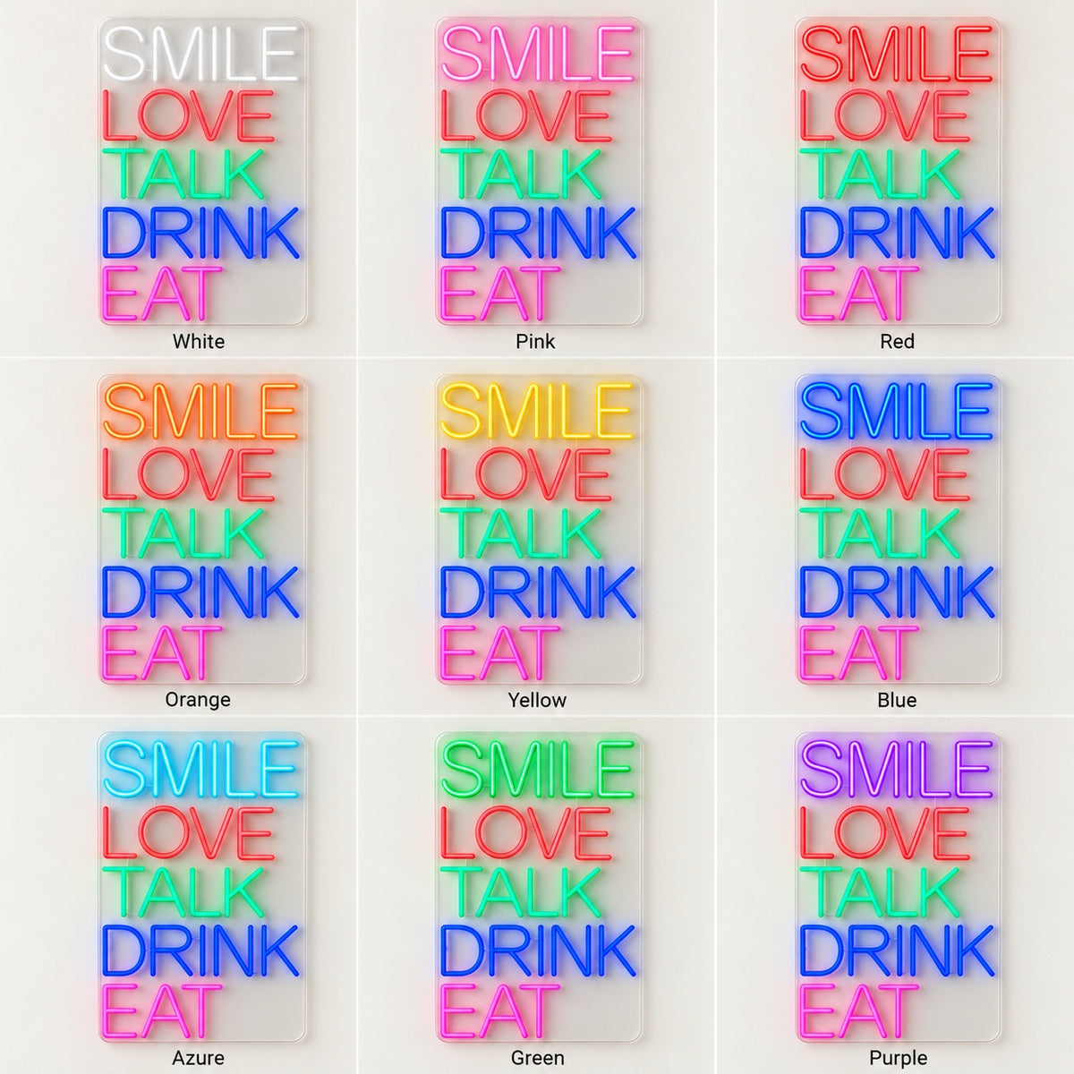 Smile Love Talk Drink Eat LED Neon Sign - nine-color grid