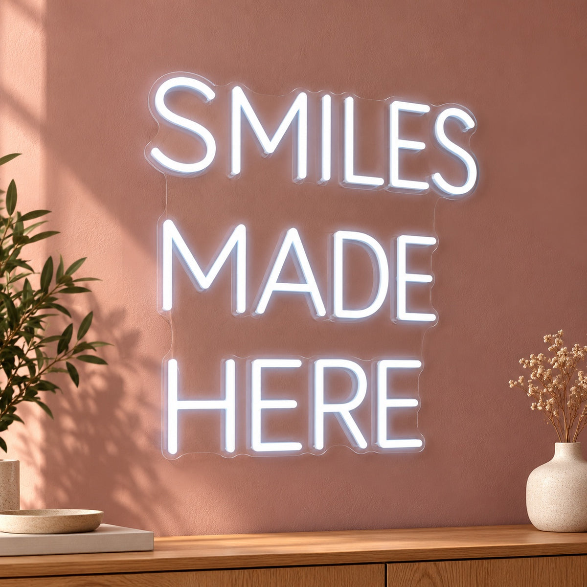 Smiles Made Here LED Neon Sign - advertising view