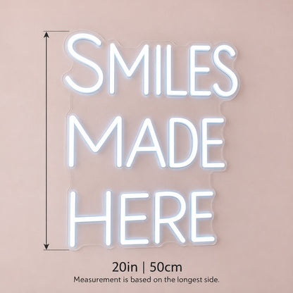 Smiles Made Here LED Neon Sign - size guide