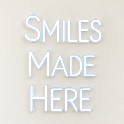 Smiles Made Here LED Neon Sign - natural light view