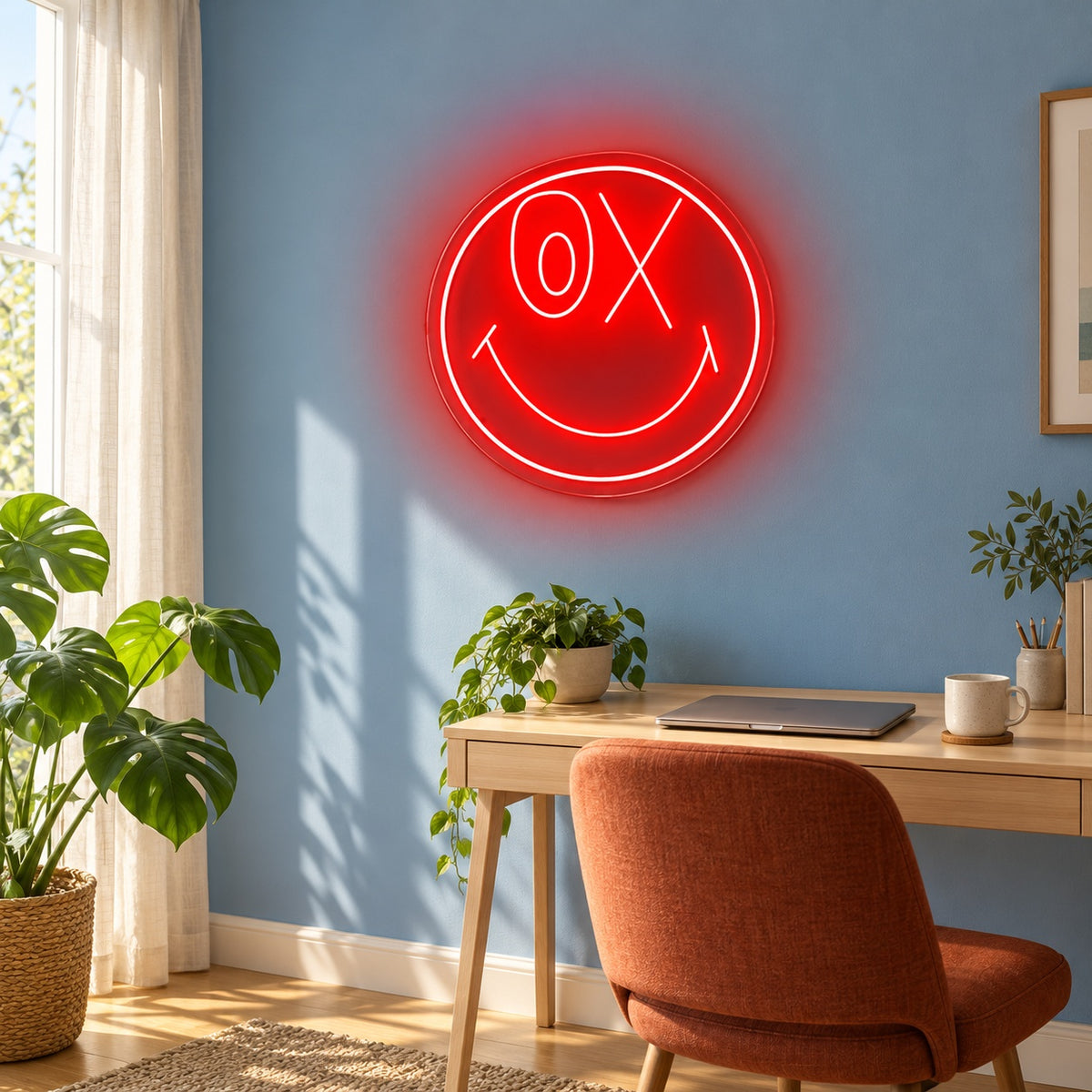 Smiley Face With X Eye LED Neon Sign - lifestyle view
