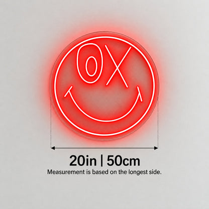 Smiley Face With X Eye LED Neon Sign - size guide