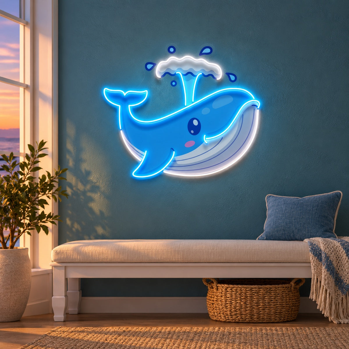 Smiling Whale Spout LED Neon Sign - advertising view