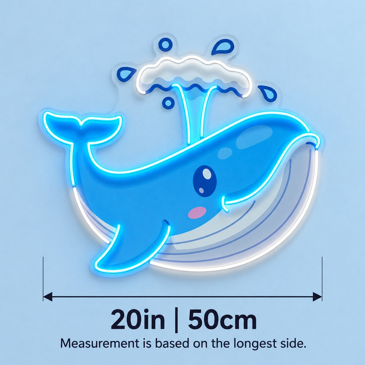 Smiling Whale Spout LED Neon Sign - size guide