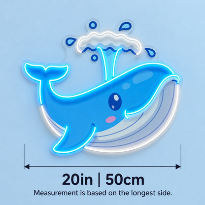 Smiling Whale Spout LED Neon Sign - size guide