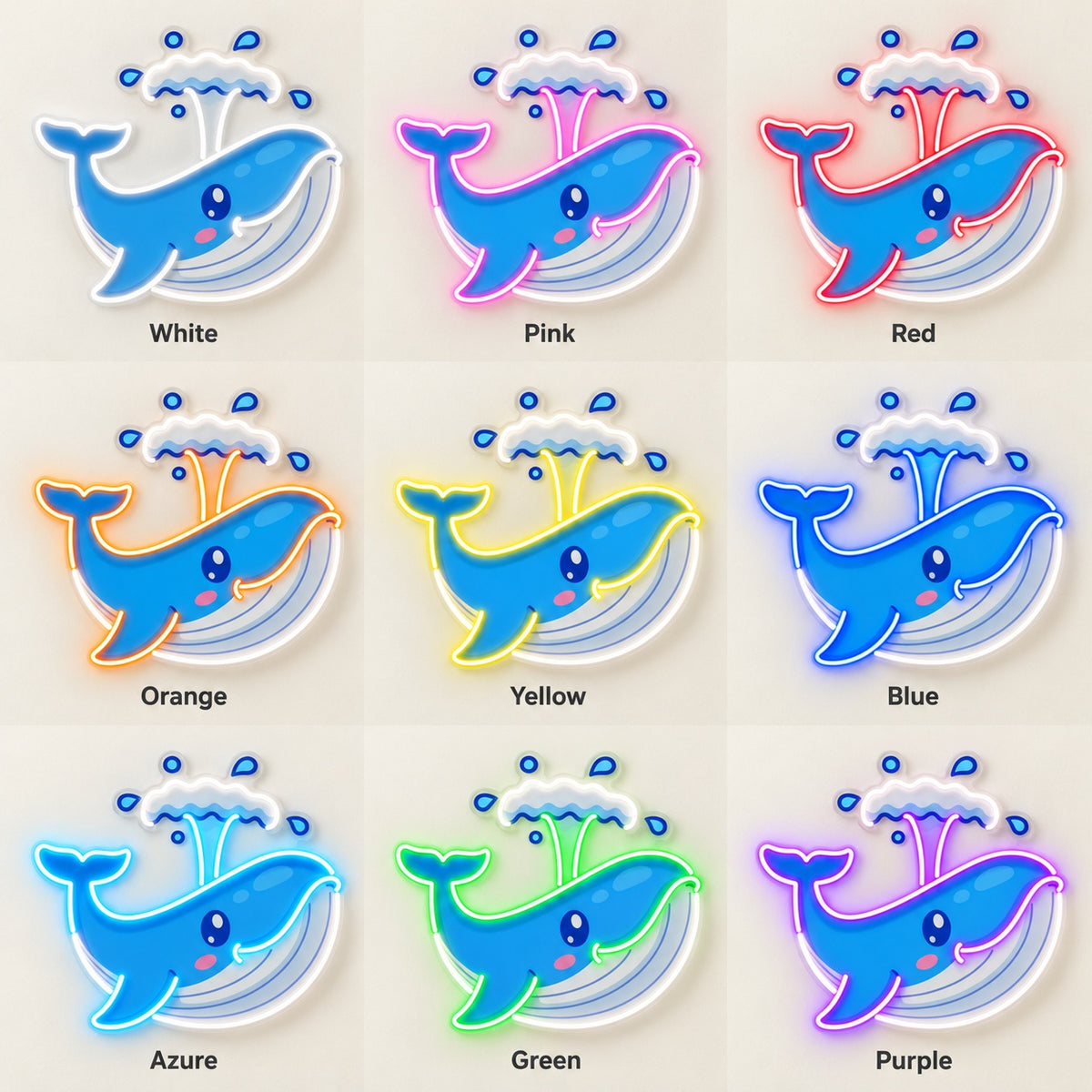 Smiling Whale Spout LED Neon Sign - nine-color grid