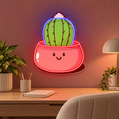 Smiling Cactus in Pot LED Neon Sign - advertising view