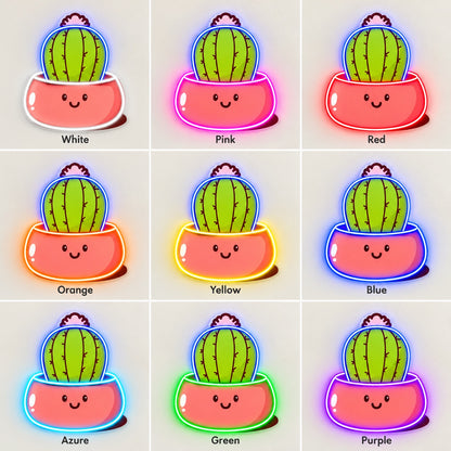 Smiling Cactus in Pot LED Neon Sign - nine-color grid