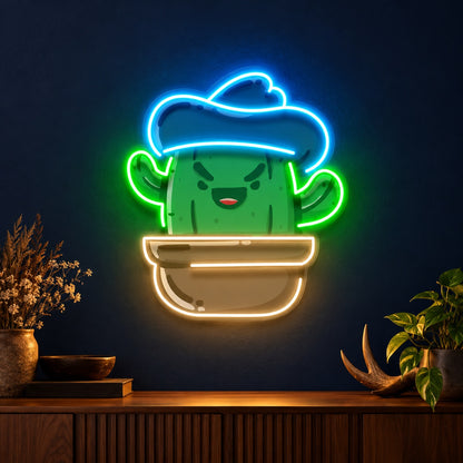 Smiling Cactus with Cowboy Hat LED Neon Sign - product hero