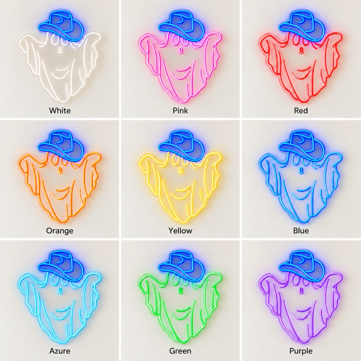 Smiling Ghost with Cowboy Hat LED Neon Sign - nine-color grid