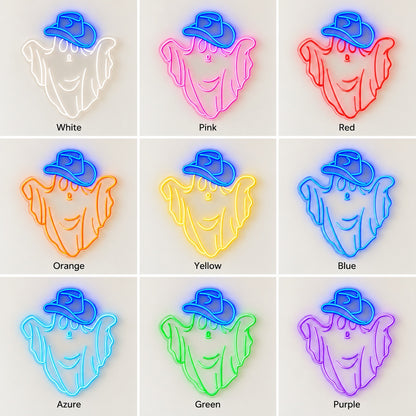 Smiling Ghost with Cowboy Hat LED Neon Sign - nine-color grid