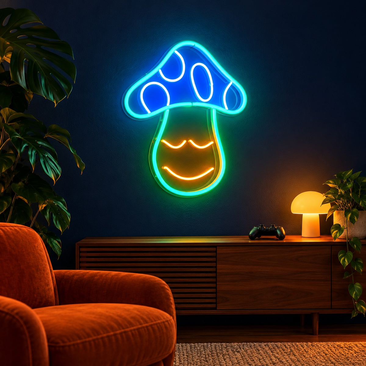Smiling Mushroom LED Neon Sign - advertising view