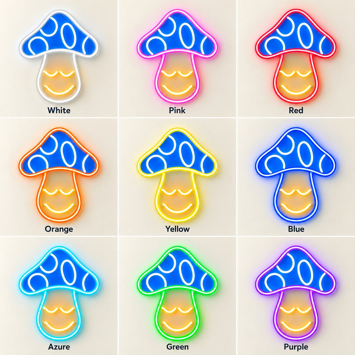 Smiling Mushroom LED Neon Sign - nine-color grid