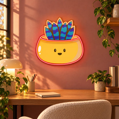 Smiling Snake Plant Pot LED Neon Sign - advertising view
