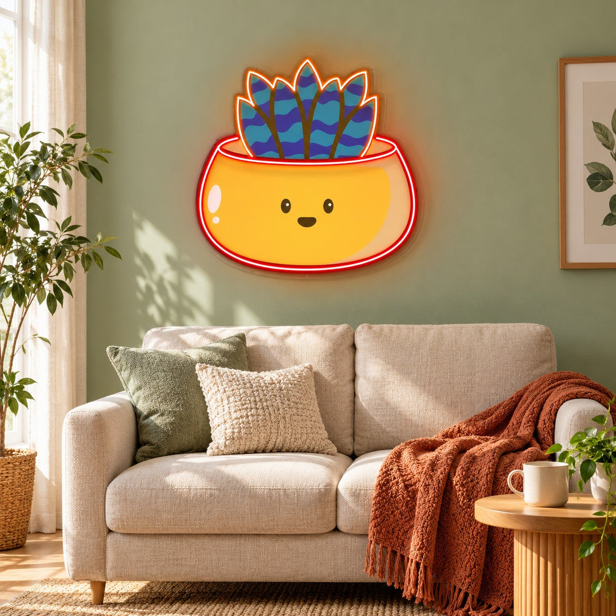 Smiling Snake Plant Pot LED Neon Sign - lifestyle view