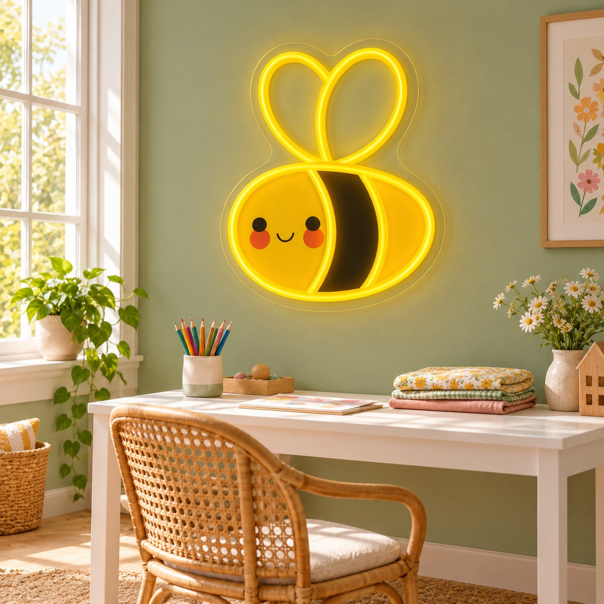Smiling Bee LED Neon Sign - lifestyle view