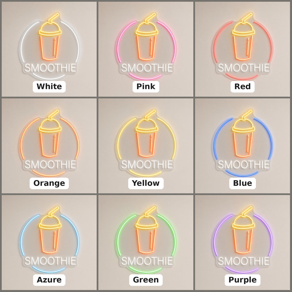 Smoothie with Cup and Straw for Juice Bar Cafe LED Neon Sign - nine-color grid