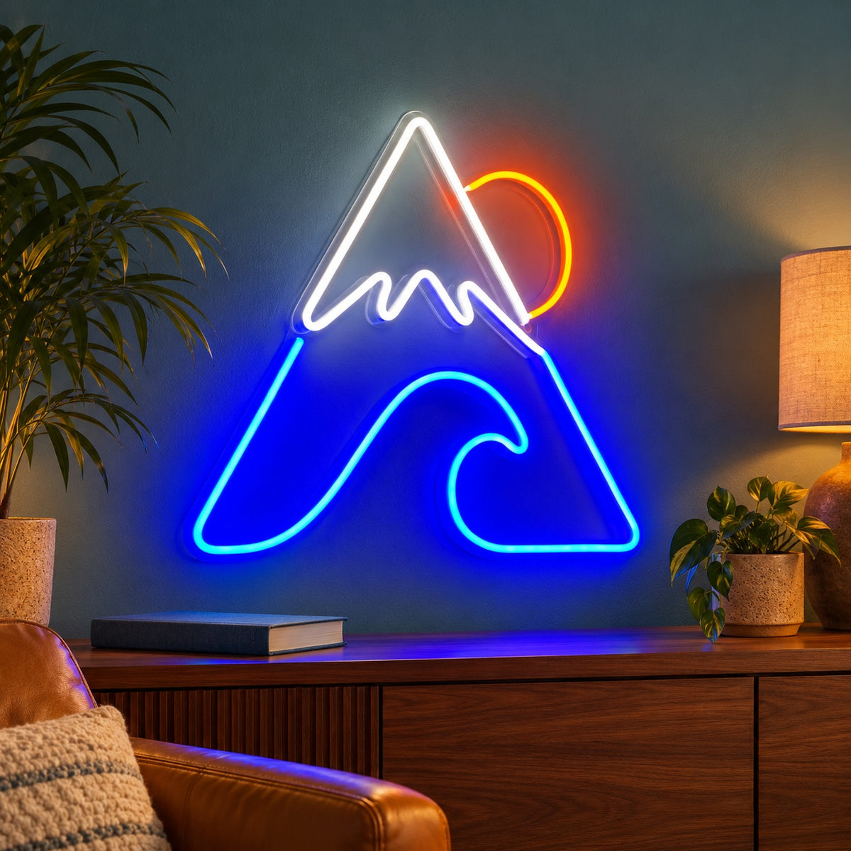 Snowy Mountain Wave Sun LED Neon Sign - advertising view