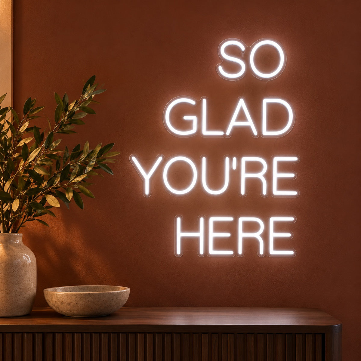 So Glad You're Here LED Neon Sign - advertising view