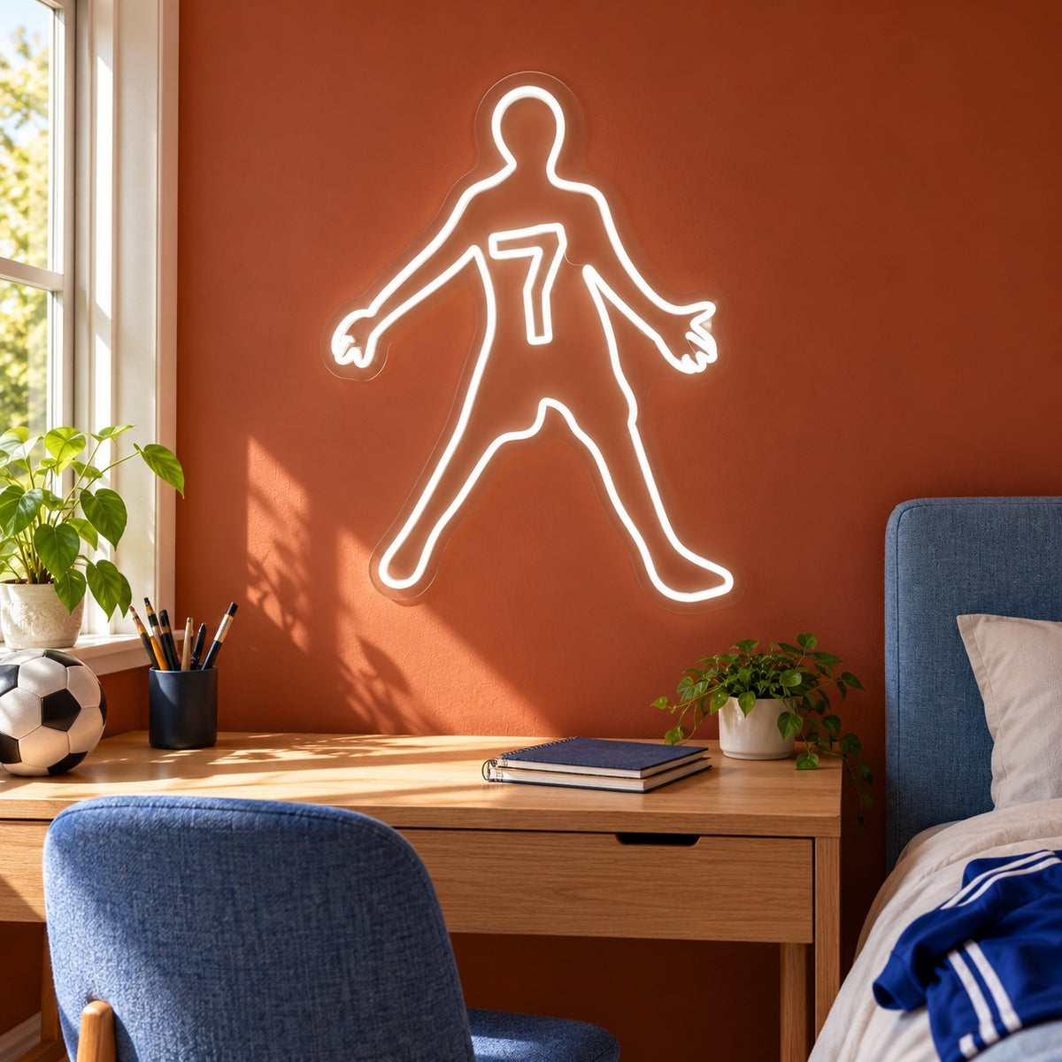 Soccer Player Silhouette LED Neon Sign - lifestyle view