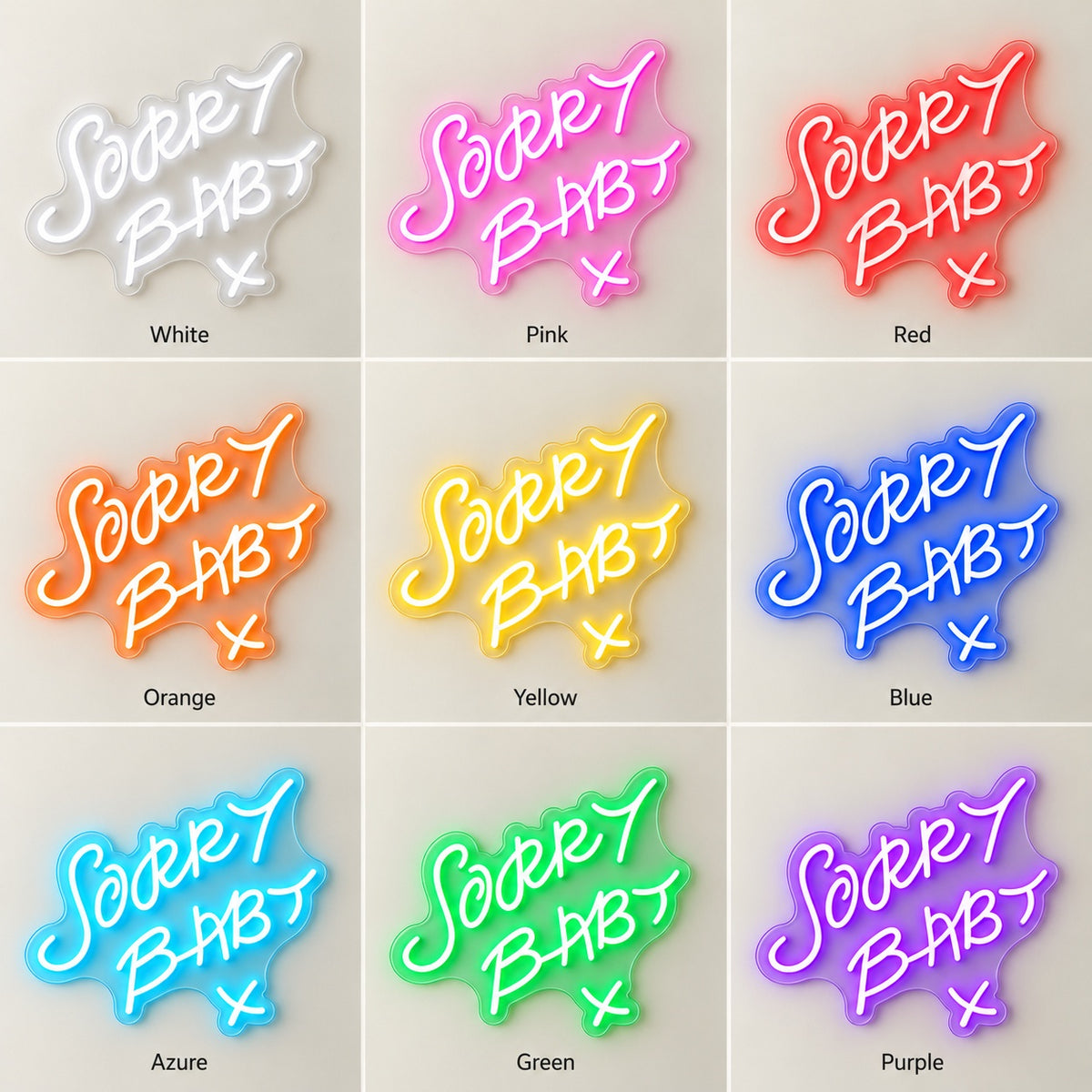 Sorry Baby LED Neon Sign - nine-color grid